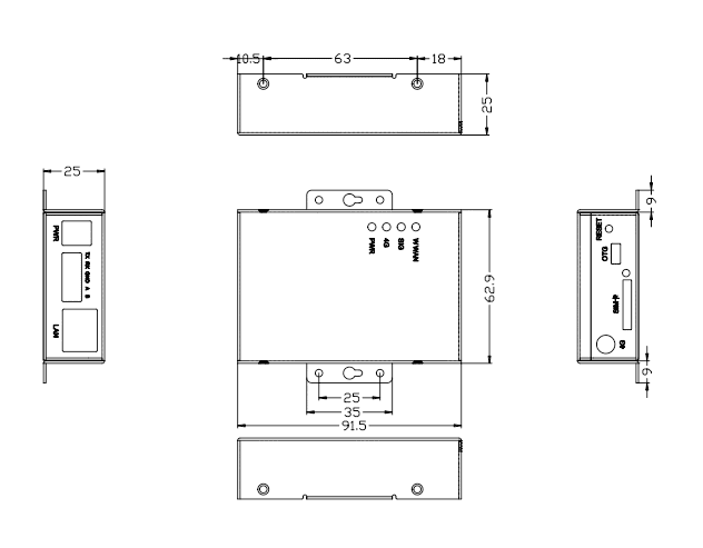 CM520-11F单网口/串口/小工业路由器产品尺寸图
