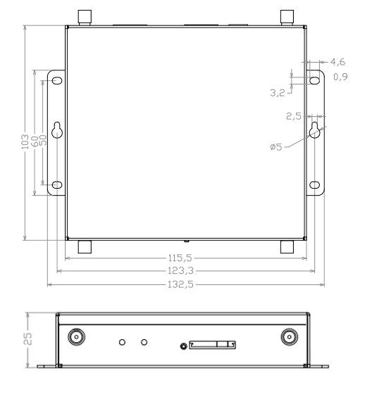 CM520-8CF 单模双卡工业级路由器尺寸图